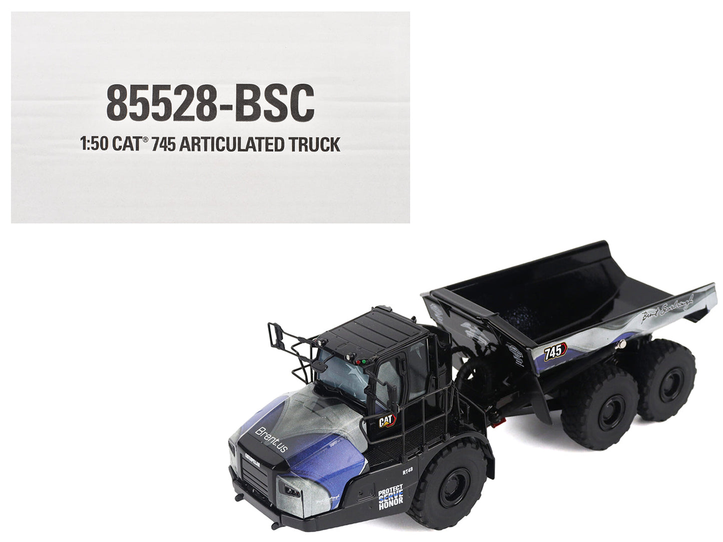 CAT Caterpillar 745 Articulated Dump Truck "Brent Scarbrough & Co. - Back the Blue" Black with Graphics "High Line" Series 1/50 Diecast Model by Diecast Masters free shipping USA
