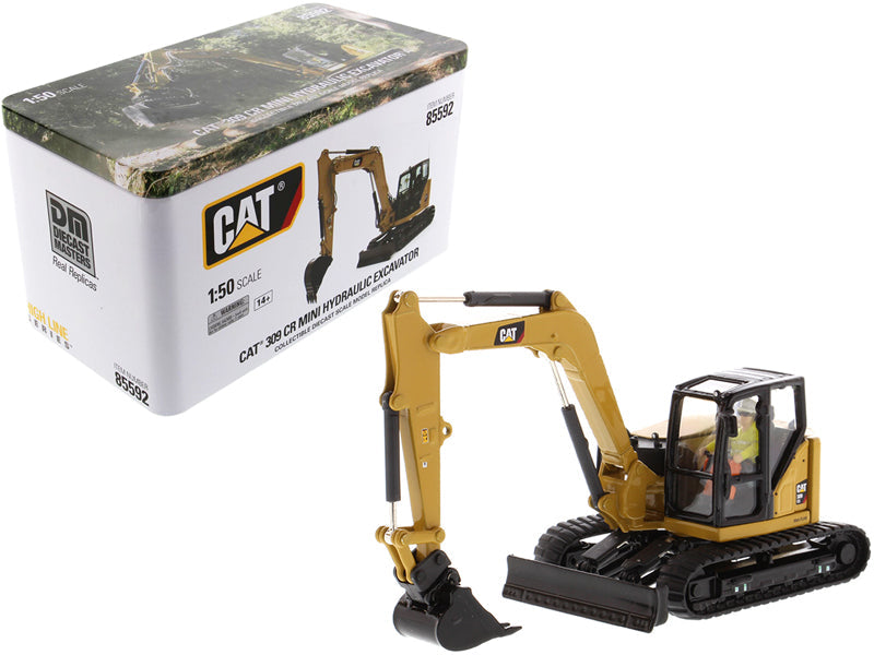 CAT Caterpillar 309 CR Next Generation Mini Hydraulic Excavator with Work Tools and Operator "High Line" Series 1/50 Diecast Model by Diecast Masters free shipping USA