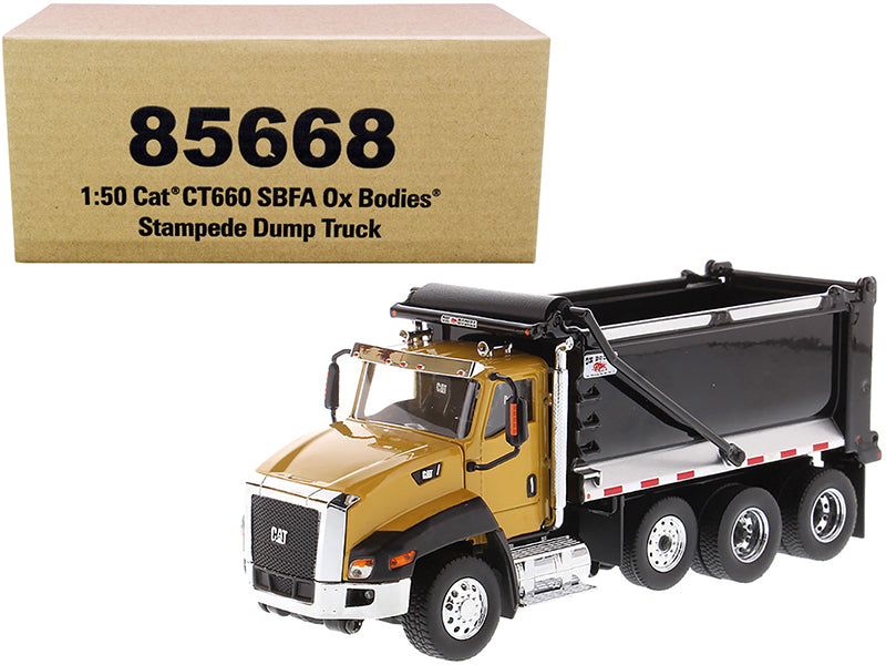 CAT Caterpillar CT660 SBFA with Ox Bodies Stampede Dump Truck Yellow and Black 1/50 Diecast Model by Diecast Masters free shipping USA