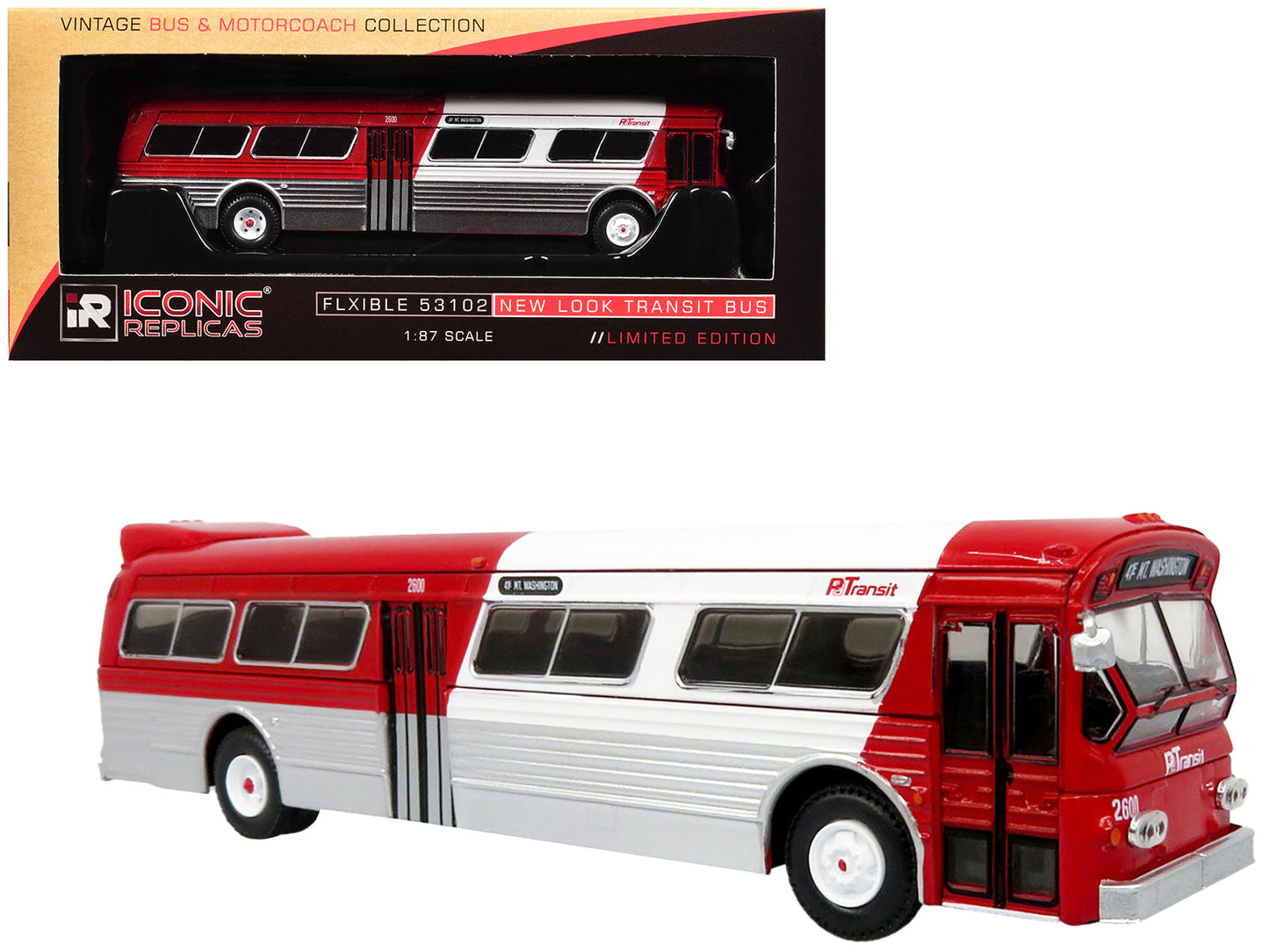 Flxible 53102 New Look Transit Bus "Pittsburgh Area Transit" Red and White "Vintage Bus & Motorcoach Collection" Limited Edition 1/87 (HO) Diecast Model by Iconic Replicas free shipping USA