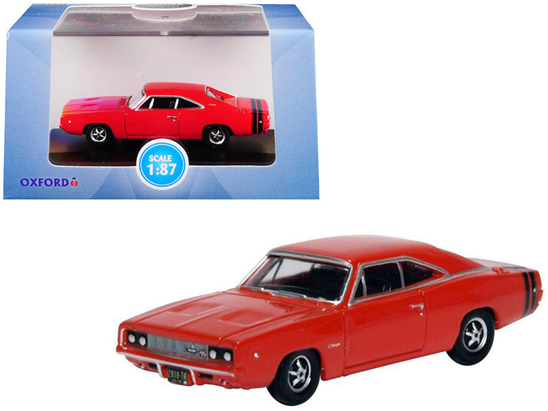 1968 Dodge Charger Bright Red with Black Stripes 1/87 (HO) Scale Diecast Model Car by Oxford Diecast free shipping USA