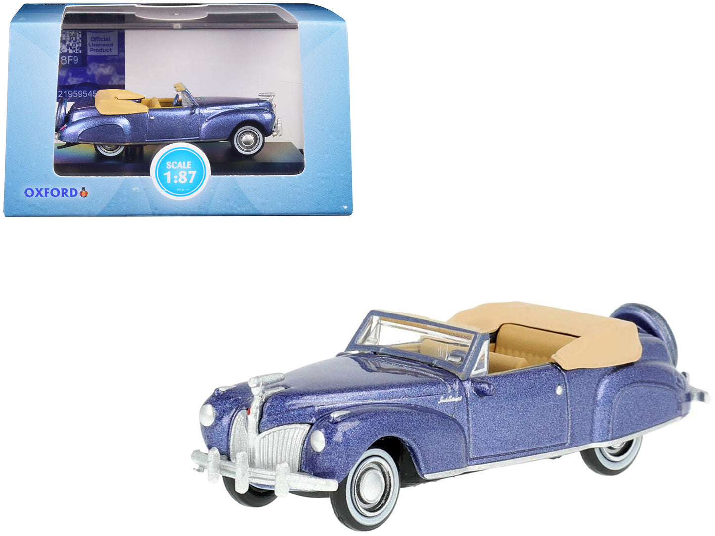 1941 Lincoln Continental Convertible Darian Blue Metallic with Tan Interior 1/87 (HO) Scale Diecast Model Car by Oxford Diecast free shipping USA