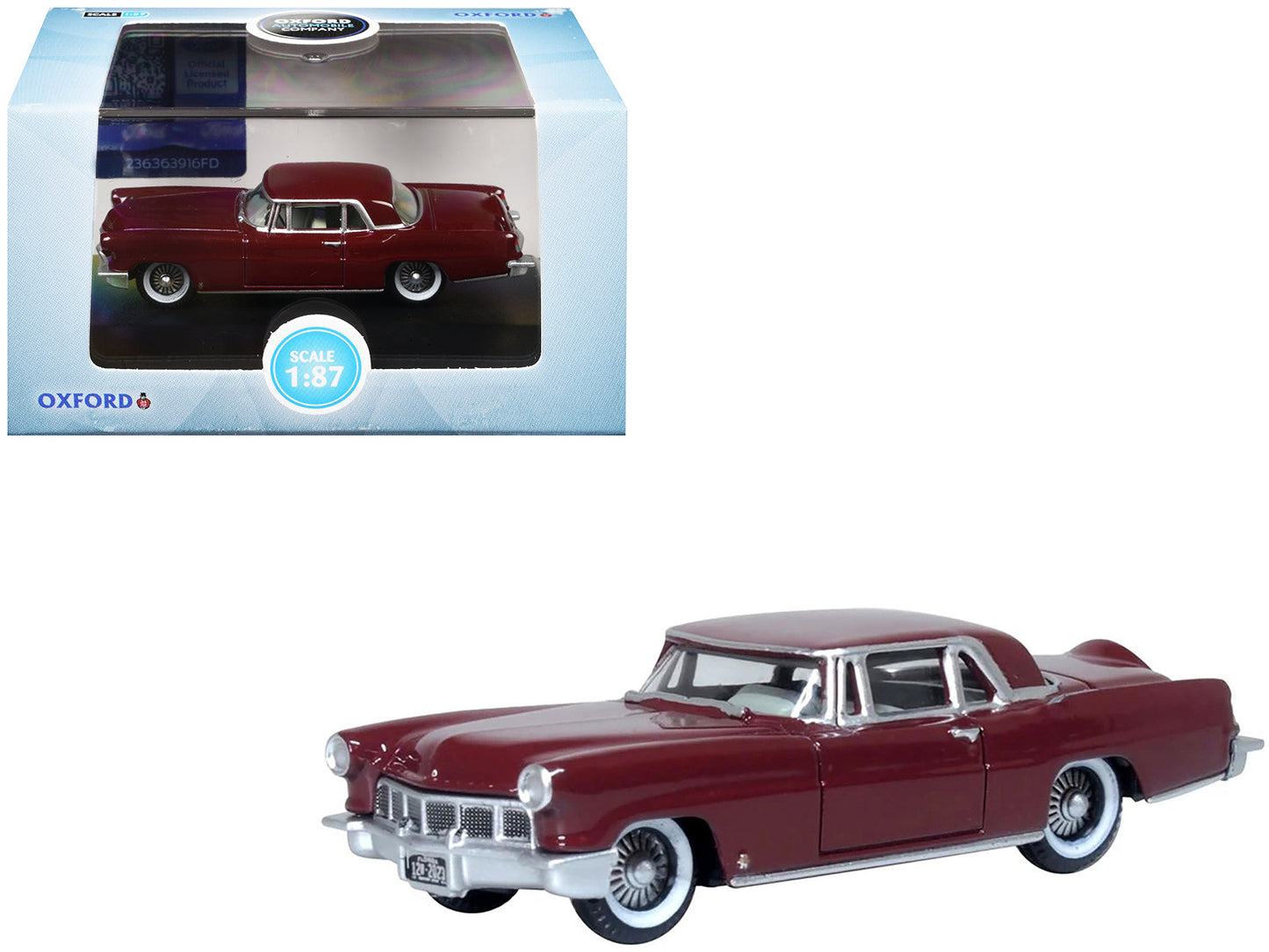 1956 Lincoln Continental Mark II Dark Red 1/87 (HO) Scale Diecast Model Car by Oxford Diecast free shipping USA