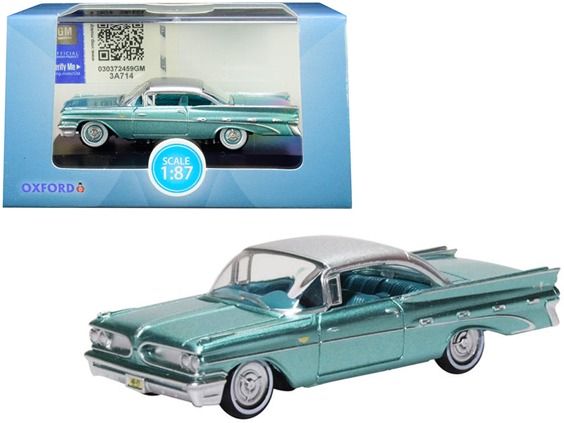1959 Pontiac Bonneville Coupe Seaspray Green with Silver Top 1/87 (HO) Scale Diecast Model Car by Oxford Diecast free shipping USA