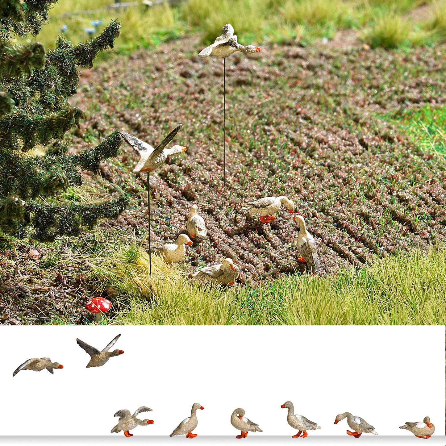 Busch 1196 HO Scale Wild Geese Figures, pkg(8)