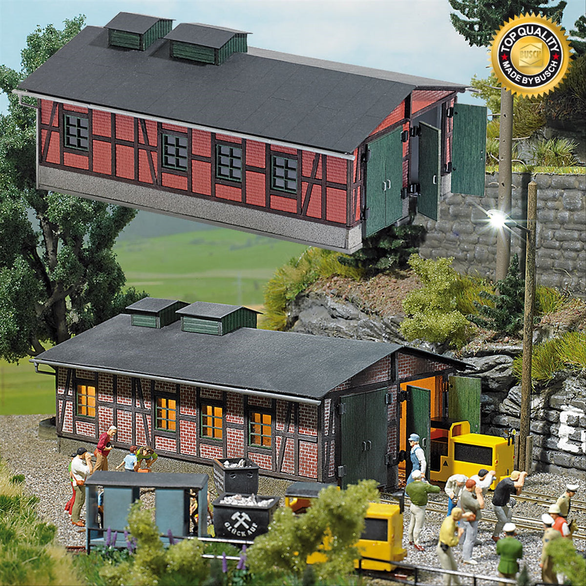 Busch 1475 HO Scale Locomotive Shed Laser-Cut Wood Kit