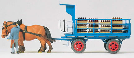 Preiser 30445 HO Scale Horse-Drawn Wagons Beer Wagon with 2-Horse Team