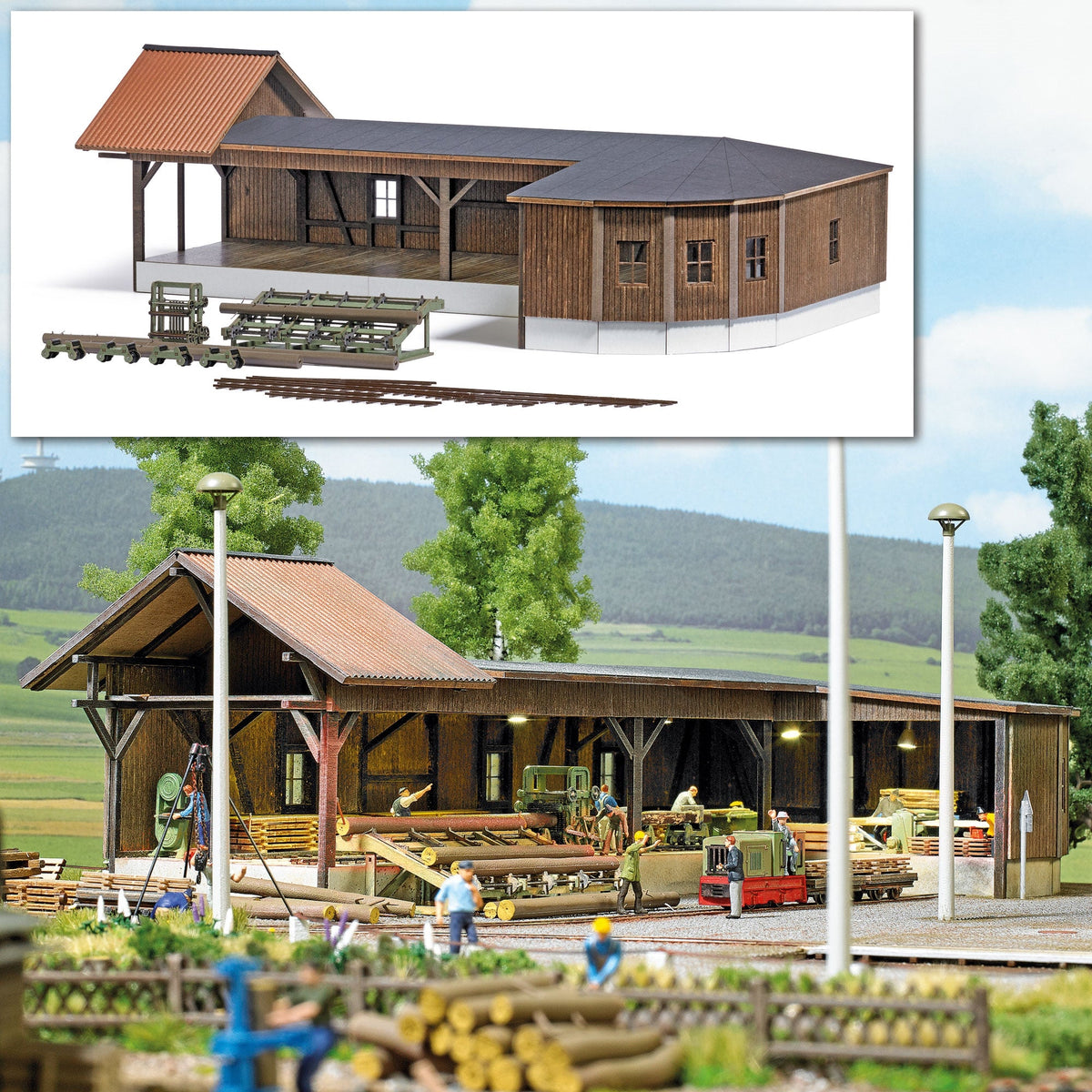 Busch 1676 HO Scale Sawmill Laser-Cut Wood Kit