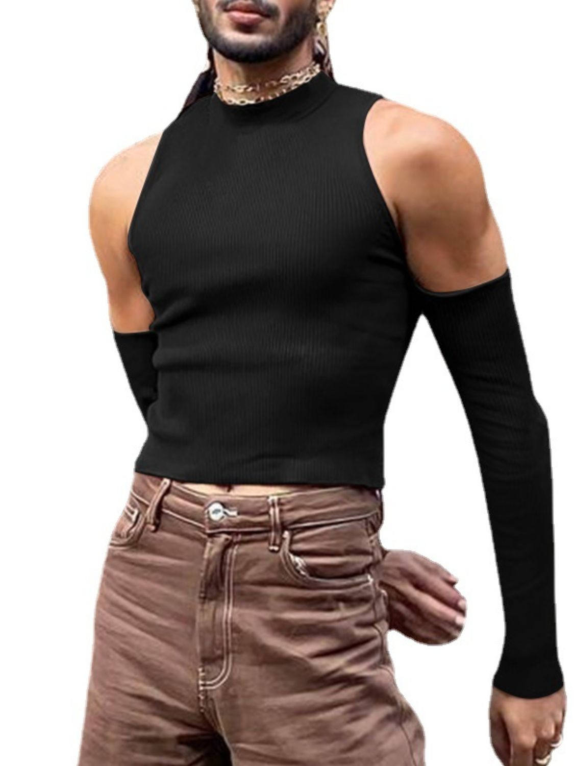 Men's Full Size Mock Neck Cold Shoulder T-Shirt Plus Size