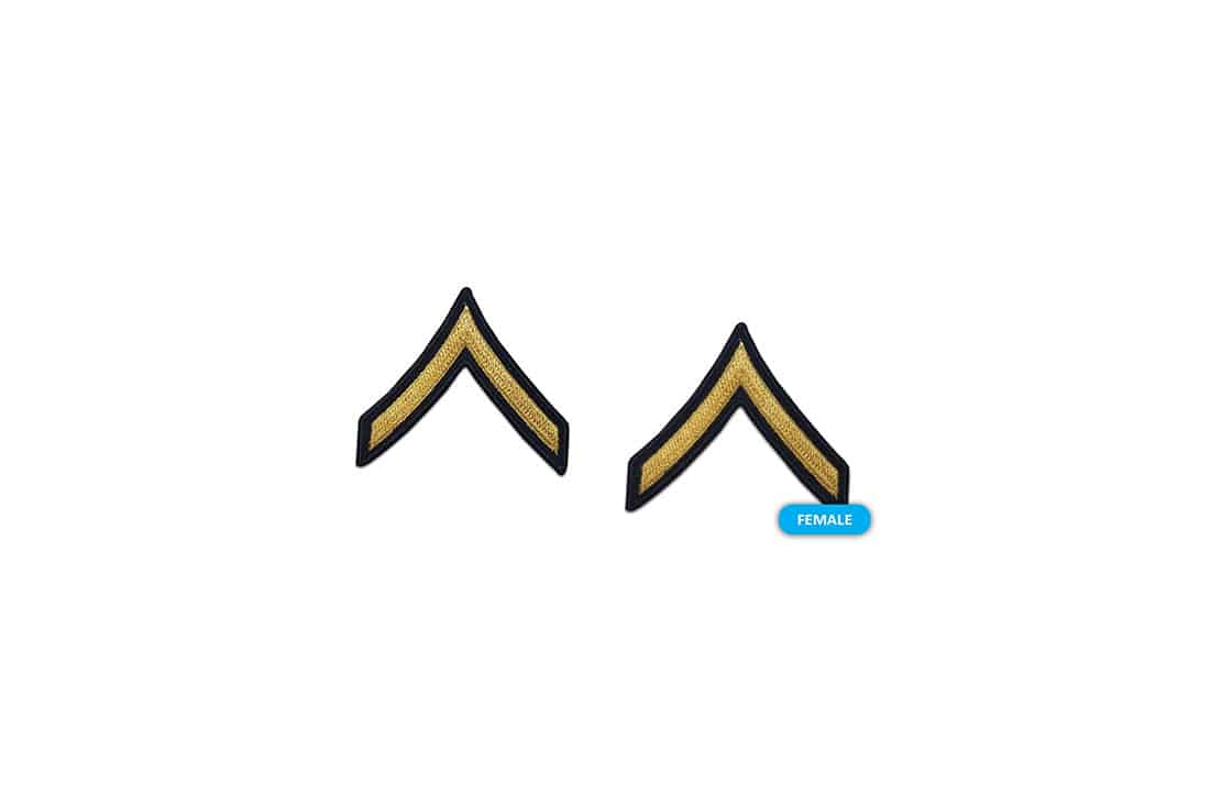 U.S. Army E2 Private Gold on Blue Sew-on - Female (Small)