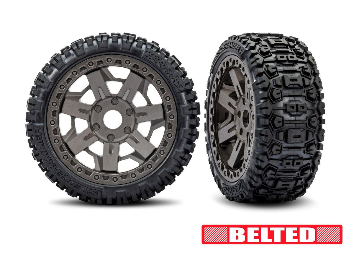 Traxxas 9071-GRAY 3.0" Gray Wheels w/ Belted Sledgehammer Tires (2)