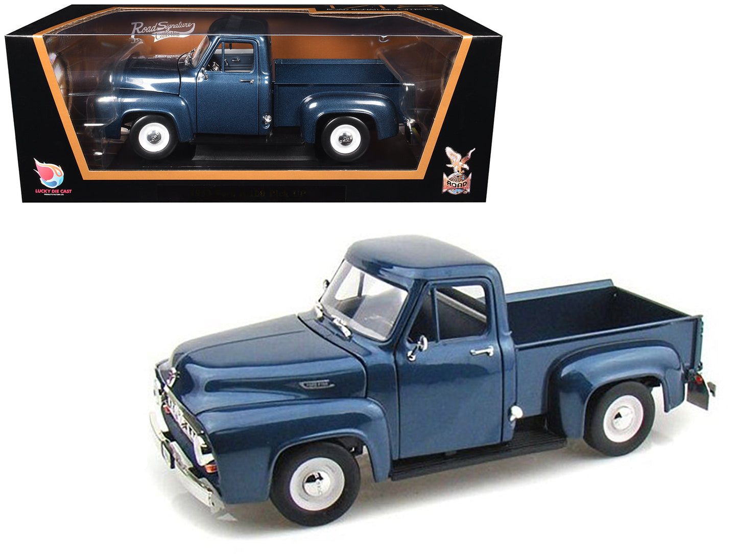 1953 Ford F-100 Pickup Dark Blue 1/18 Diecast Model Car by Road Signature free shipping USA