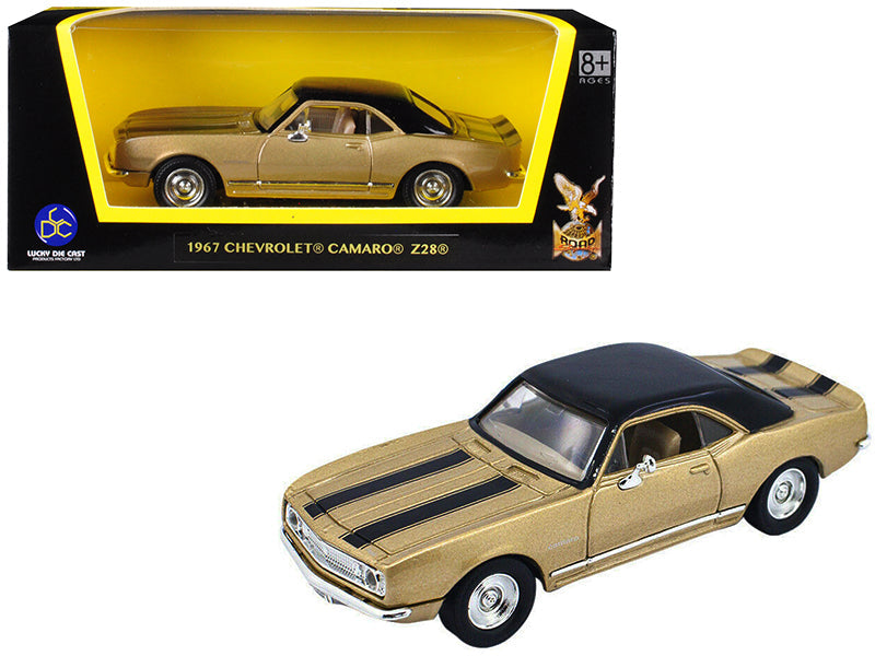 1967 Chevrolet Camaro Z-28 Gold with Black Stripes and Black Top 1/43 Diecast Model Car by Road Signature free shipping USA