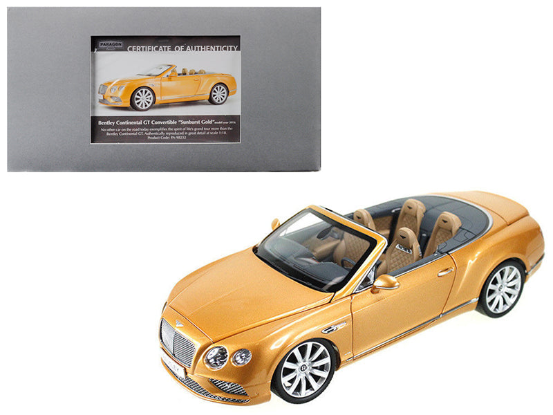 2016 Bentley Continental GT Convertible LHD Sunburst Gold 1/18 Diecast Model Car by Paragon free shipping USA