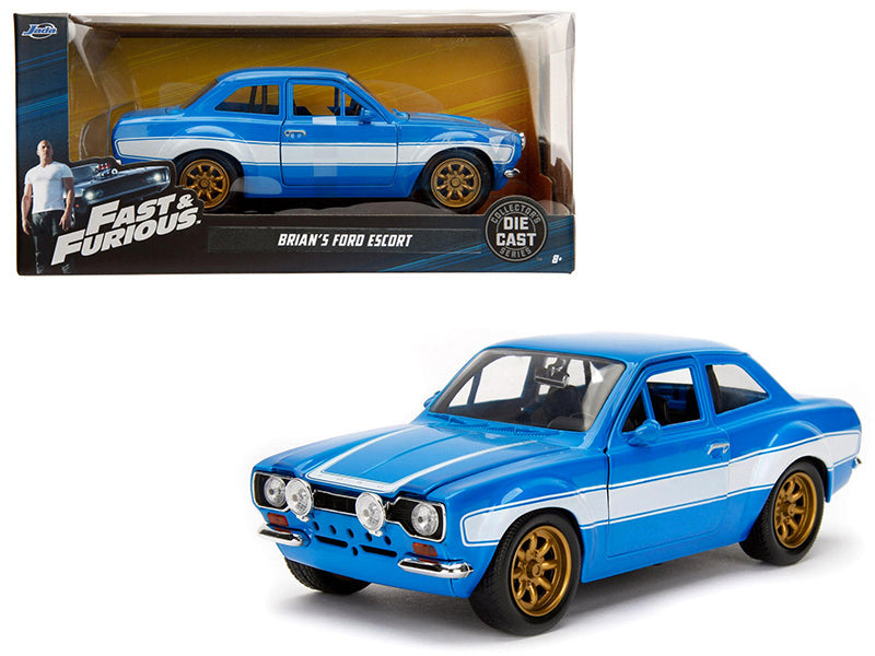 1970 Brian's Ford Escort Blue with White Stripes "Fast & Furious" Movie 1/24 Diecast Model Car by Jada free shipping USA