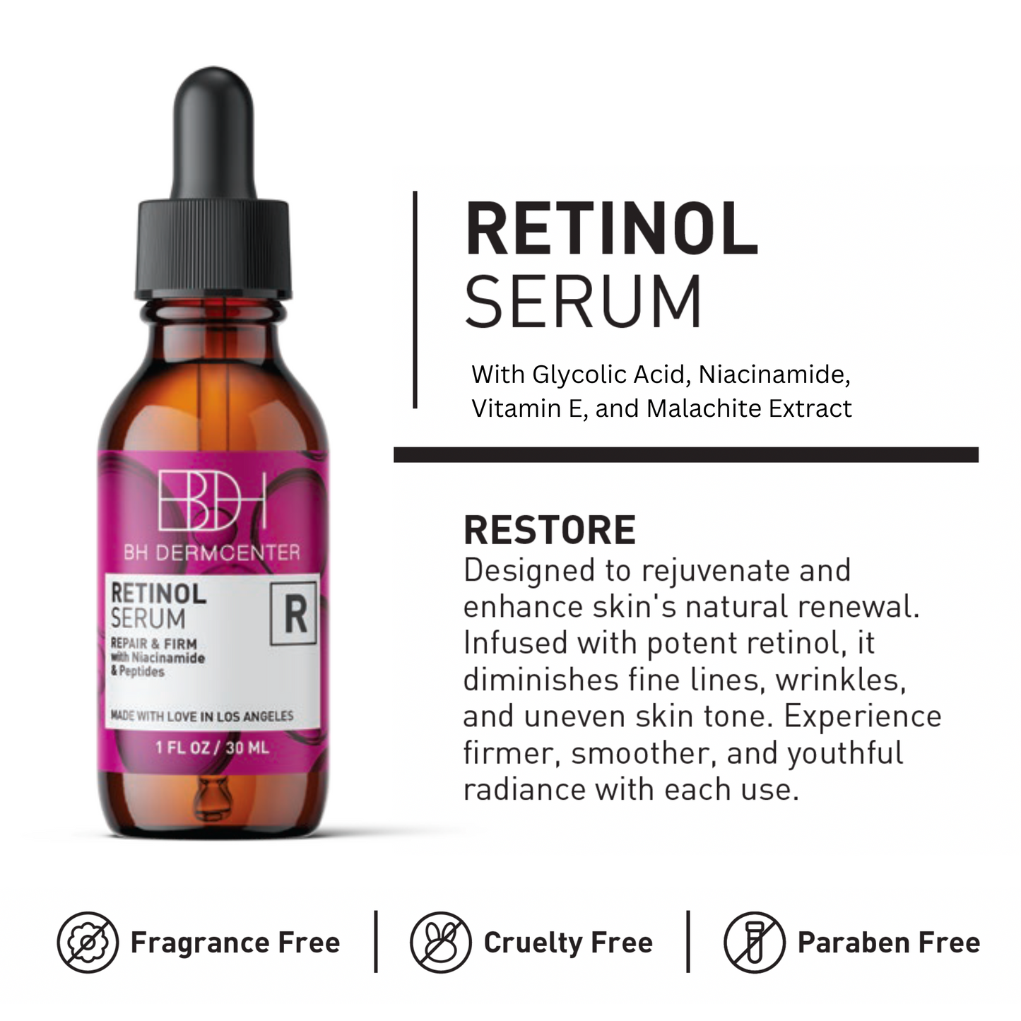 BH Dermcenter Age Defense Trio Anti-Aging Serum Set for Face and Eyes - Vitamin C, Retinol, Hyaluronic Acid Face Serum for Men and Women - 30ml Each - Paraben Free, Cruelty Free by Los Angeles Brands