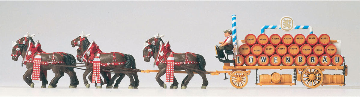 Preiser 30437 HO Scale Horse-Drawn Lowenbrau Beer Wagon