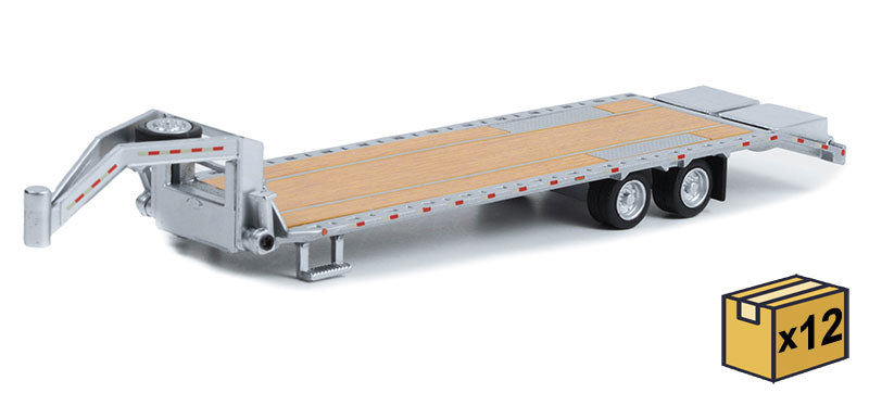 Greenlight 30391-CASE 1/64 Gooseneck Trailer, Gray, 12-Pc Case