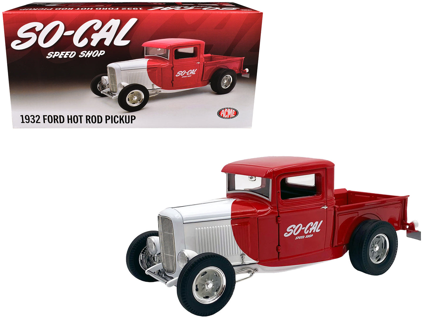1932 Ford Pickup Truck "So-Cal Speed Shop" Red and White Limited Edition to 500 pieces Worldwide 1/18 Diecast Model Car by ACME free shipping USA