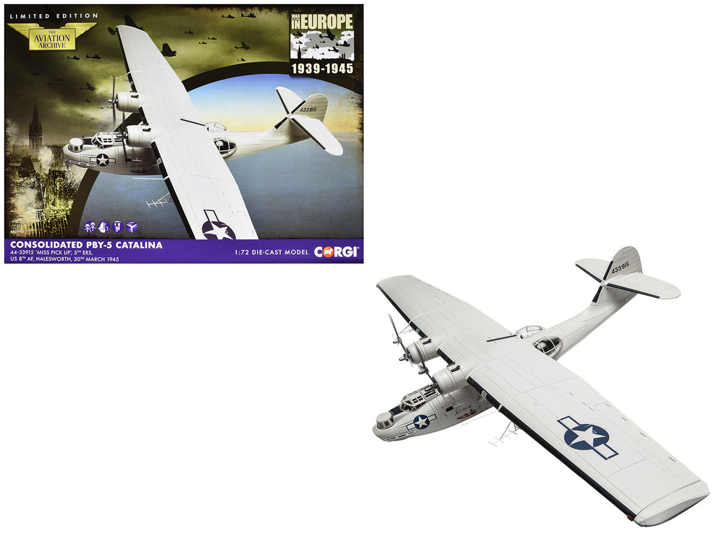 Consolidated PBY-5 Catalina Patrol Aircraft "Miss Pick Up 5th ERS 8th AF Halesworth" (1945) United States Army Air Forces "The Aviation Archive" Series 1/72 Diecast Model by Corgi free shipping USA