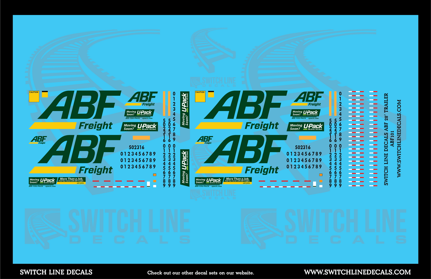 N Scale Modern ABF Freight 28' Trailers Decal Set