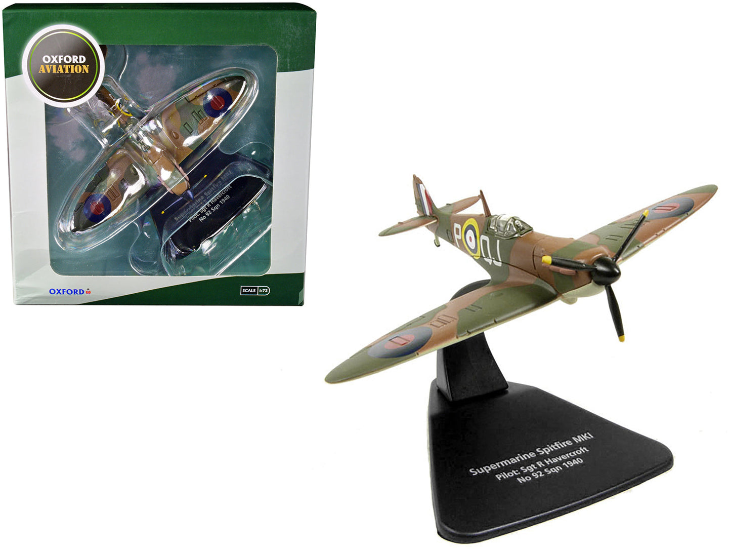 Supermarine Spitfire MK1 SGT R. Havercroft No 92 Sqn 1940 1/72 Diecast Model Airplane by Oxford Diecast free shipping USA