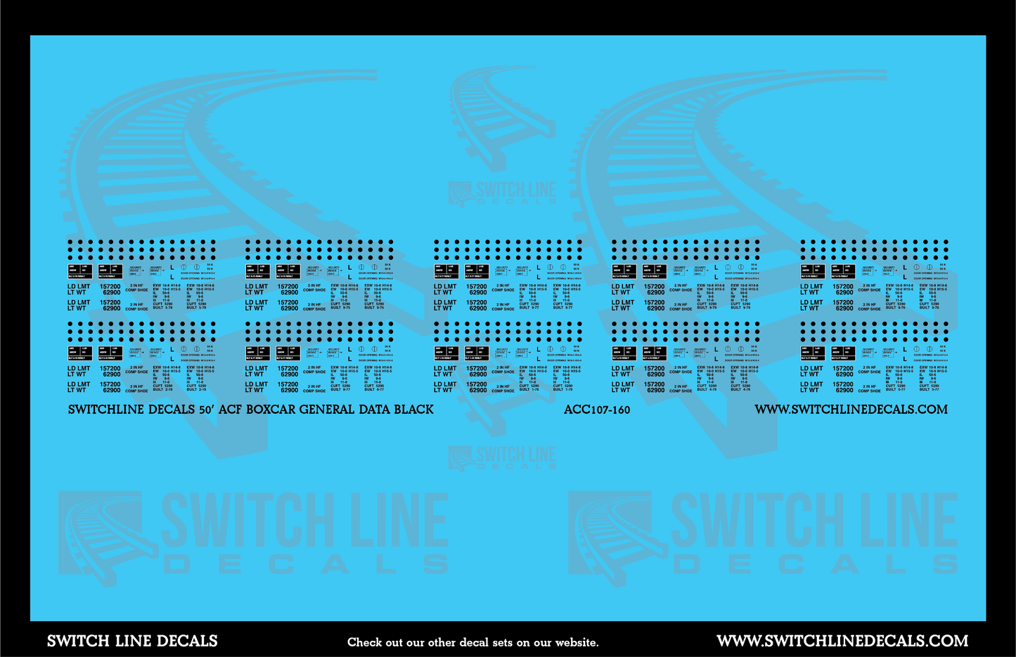 N Scale 50' ACF Boxcar Black General Data Decal Set