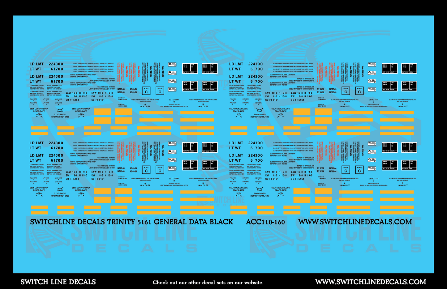N Scale Trinity 5161 CuFt Covered Hopper Black General Data Decal Set