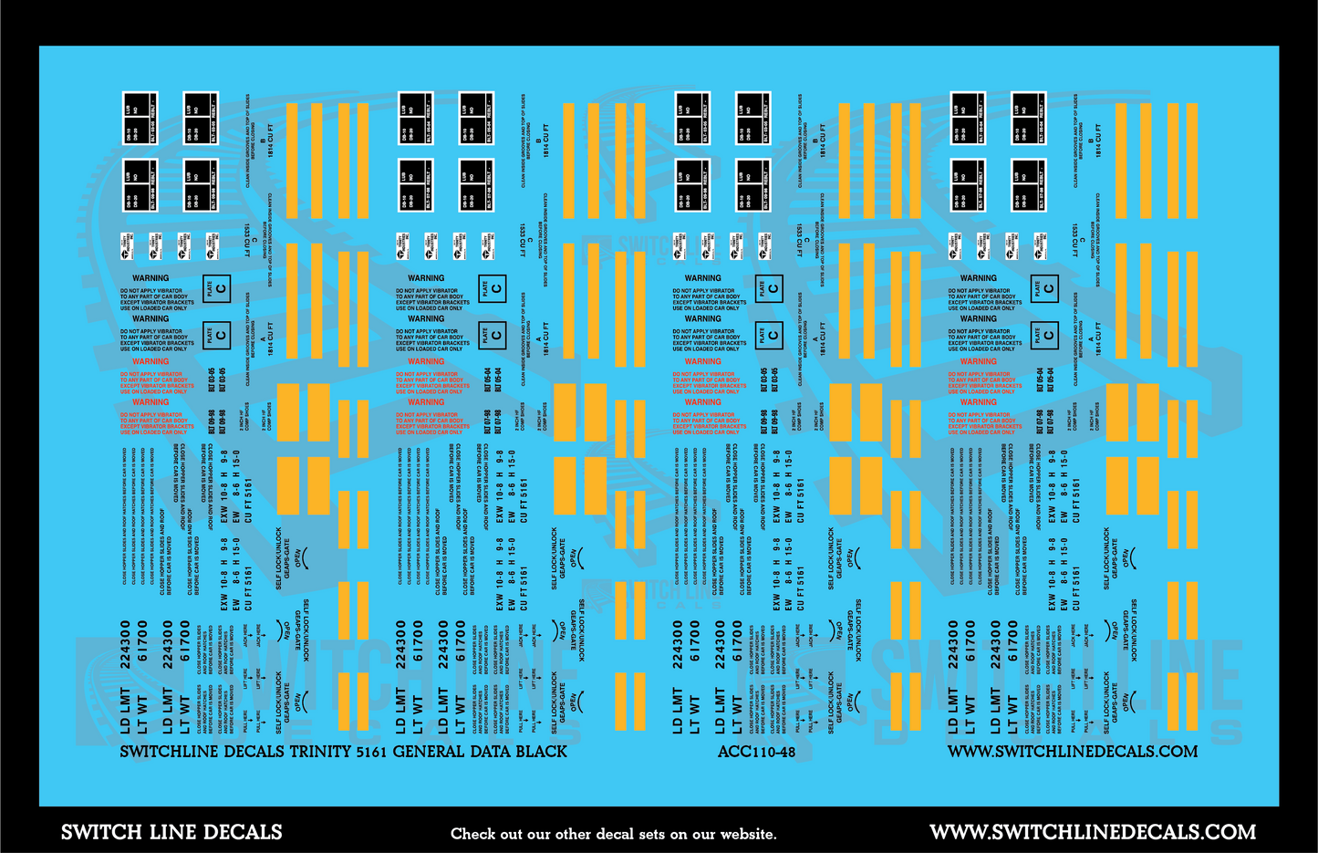O Scale Trinity 5161 CuFt Covered Hopper Black General Data Decal Set