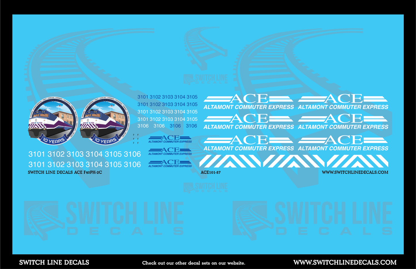 HO Scale Altamont Commuter Express F40PH-2C Locomotive Decal Set