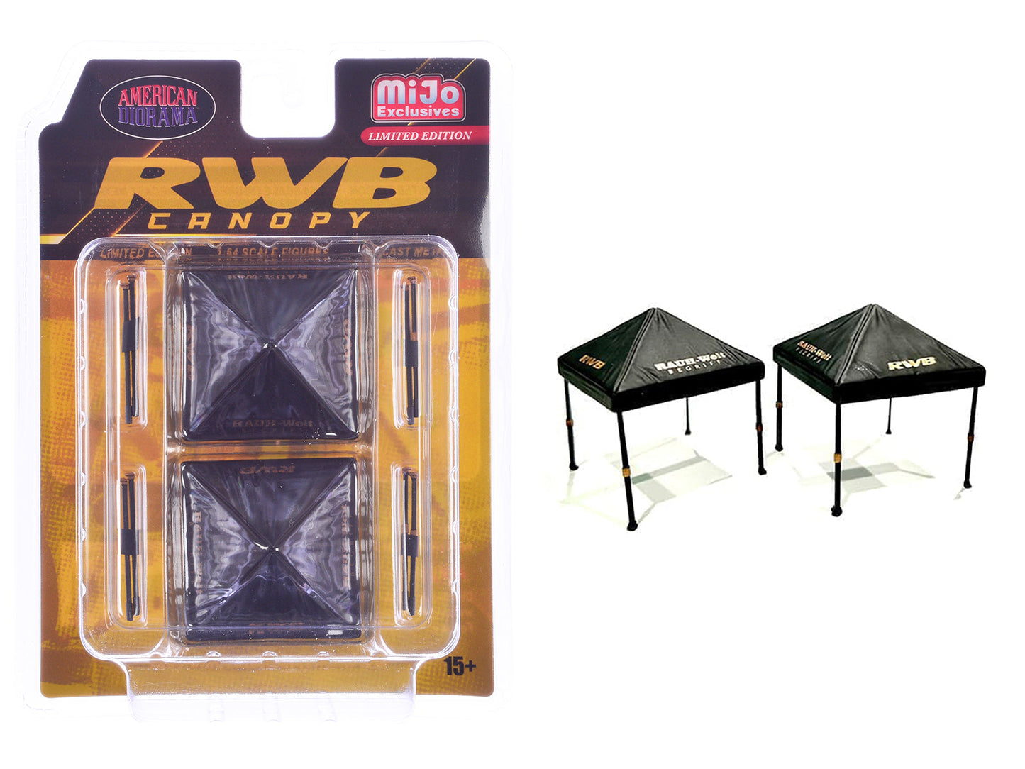 "RWB (RAUH-Welt BEGRIFF)" Canopy 2 Piece Set Black Limited Edition for 1/64 Scale Models by American Diorama free shipping USA