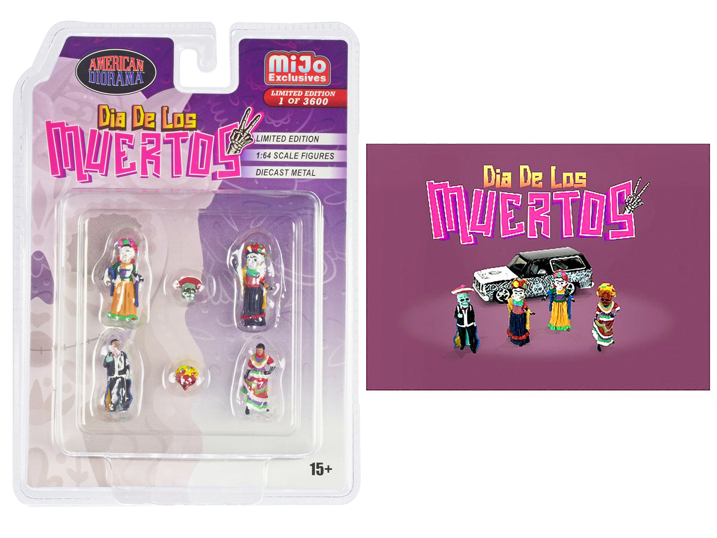 "Dia de los Muertos 2" 6 piece Diecast Set (4 Figures 2 Masks) Limited Edition to 3600 pieces Worldwide for 1/64 Scale Models by American Diorama free shipping USA