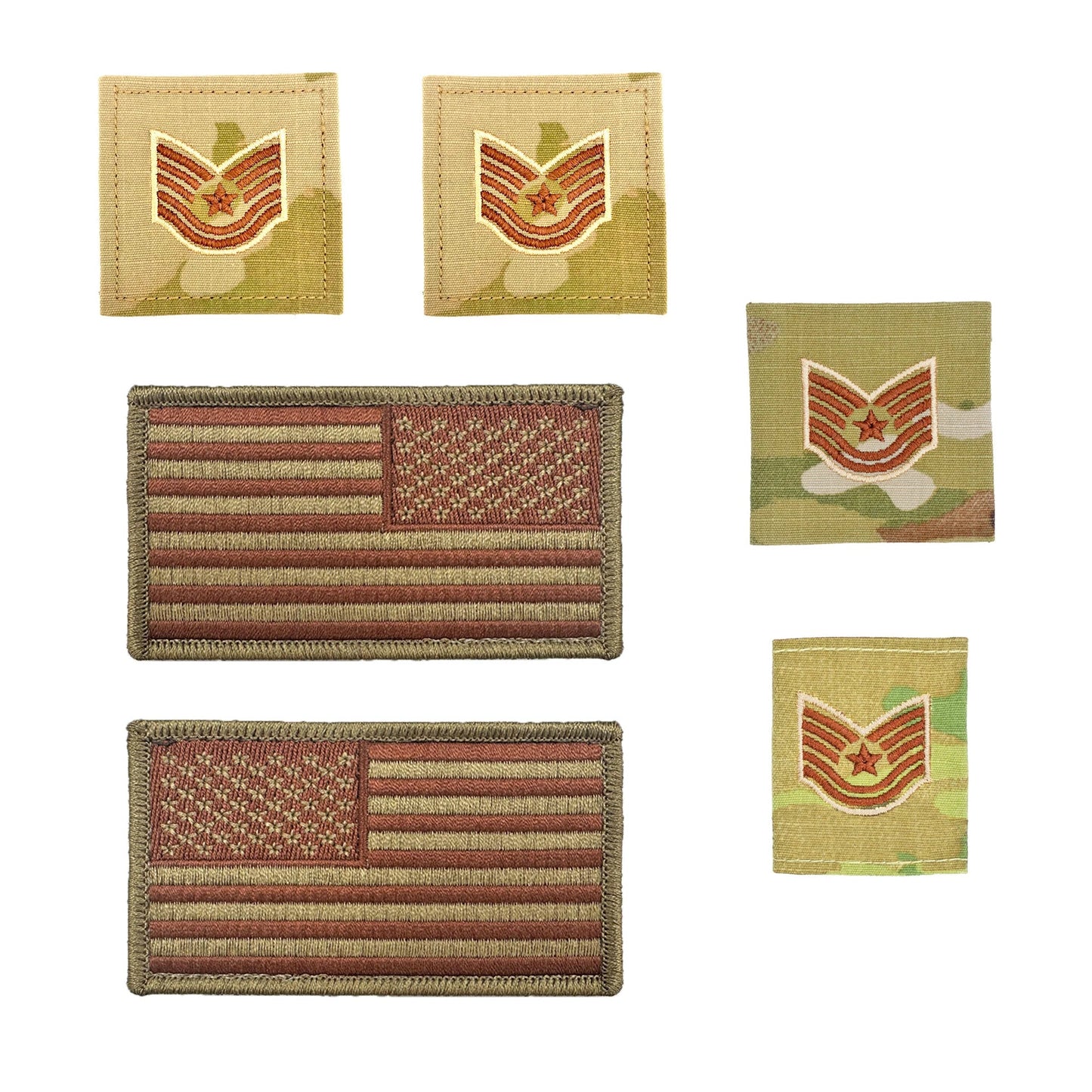U.S. Air Force Technical Sergeant Rank and Reverse OCP Spice Brown Flag Bundle