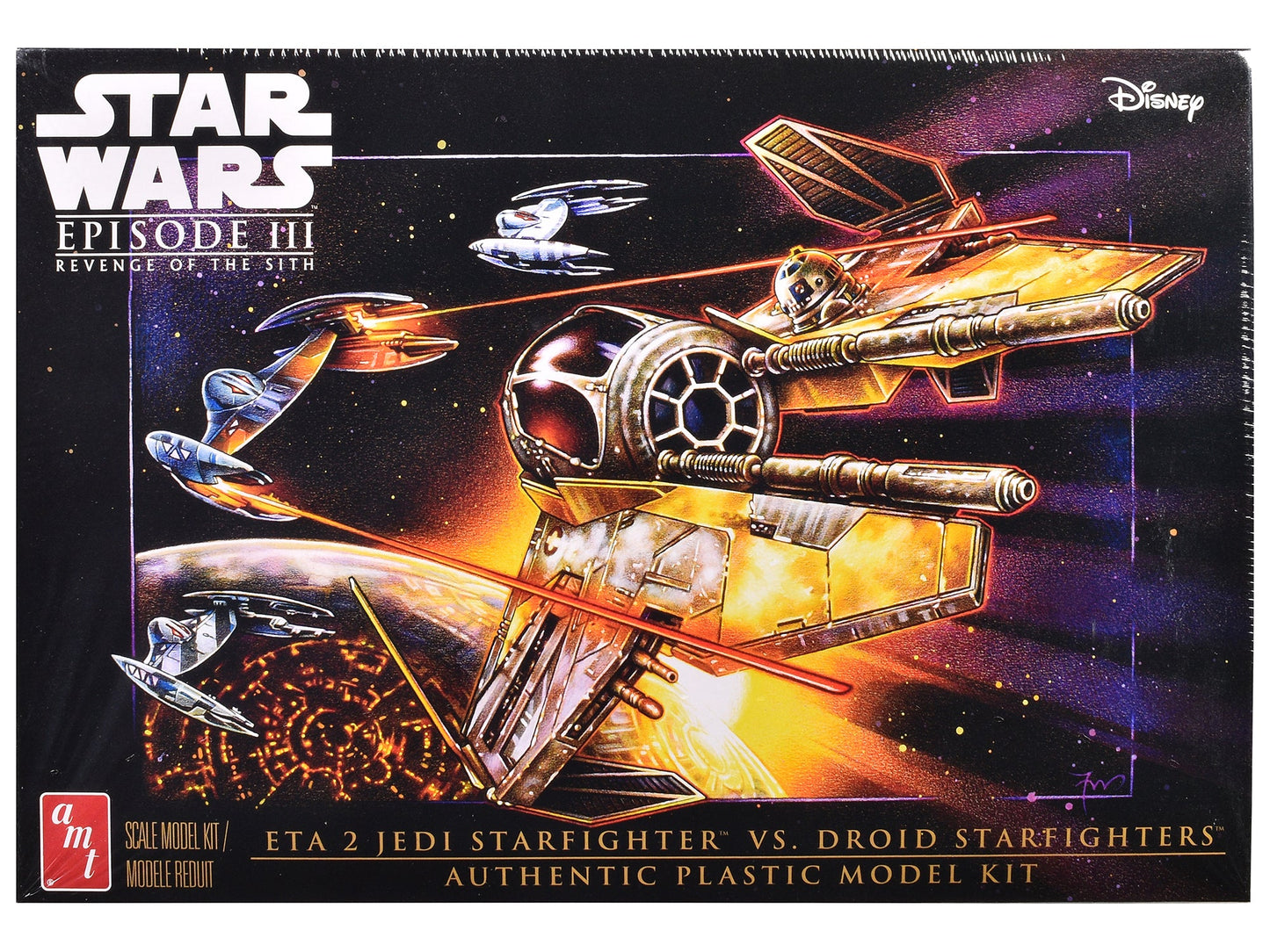 Skill 2 Model Kit ETA 2 Jedi Starfighter VS. Droid Starfighters 4 Model Set "Star Wars: Episode III - Revenge of the Sith" (2005) Movie 1/48 Scale Model by AMT free shipping USA