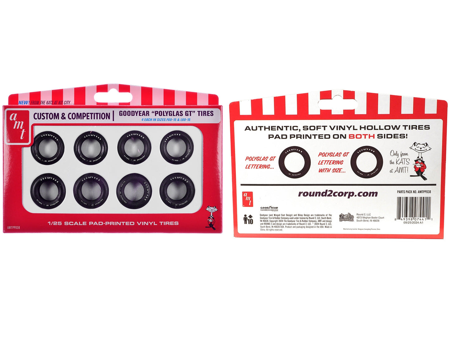 Model Kit "Goodyear Polyglas GT" Tires Set of 8 Pieces for 1/25 Scale Models by AMT