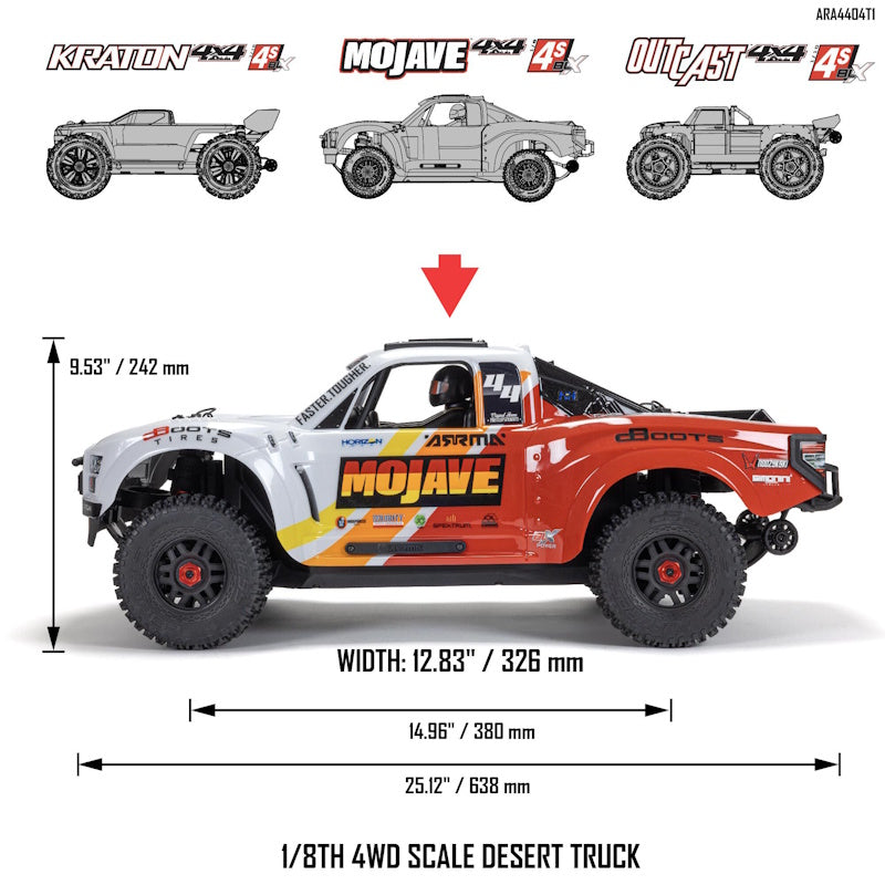 ARRMA ARA4404T2 1/8 Mojave 4S BLX 4X4 RTR Brushless Desert Truck Blue/Red
