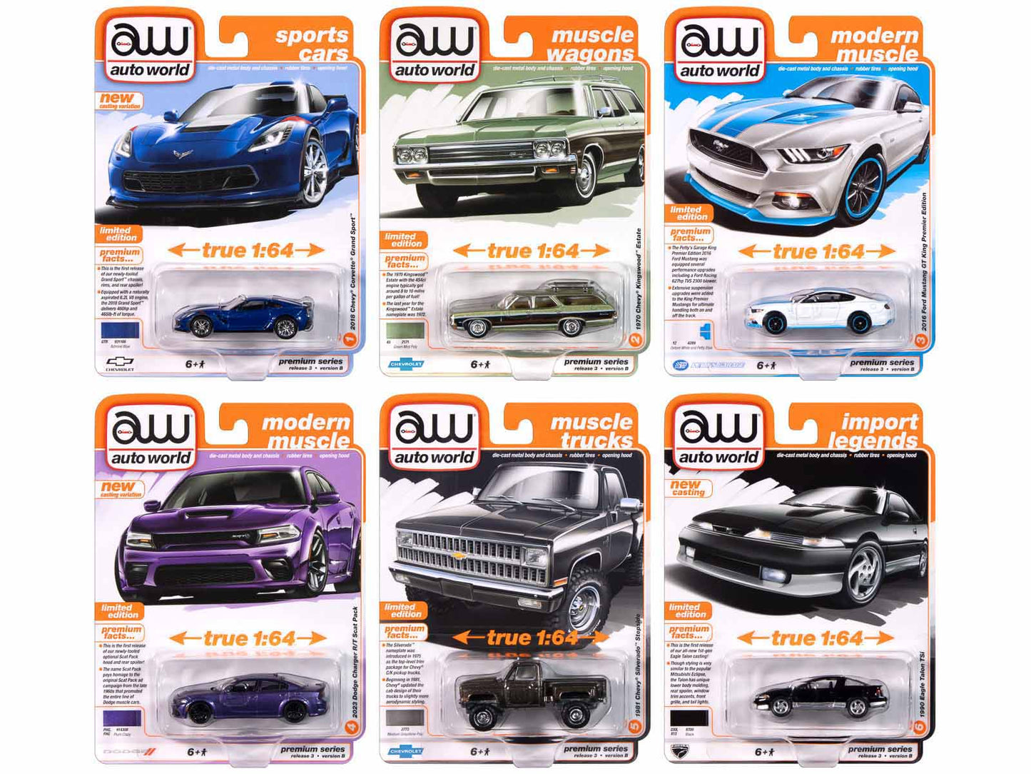 Auto World Premium 2024 Set B of 6 pieces Release 3 1/64 Diecast Model Cars by Auto World free shipping USA