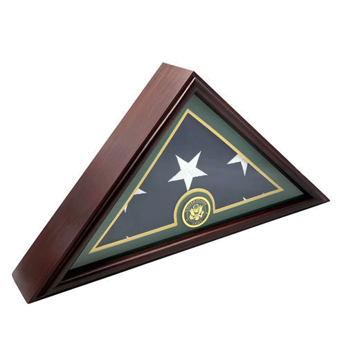 Army Flag Display Case Box, 5x9 Burial - Funeral - Veteran Flag Elegant Display Case with Flat Base, Solid Wood, Cherry Finish.