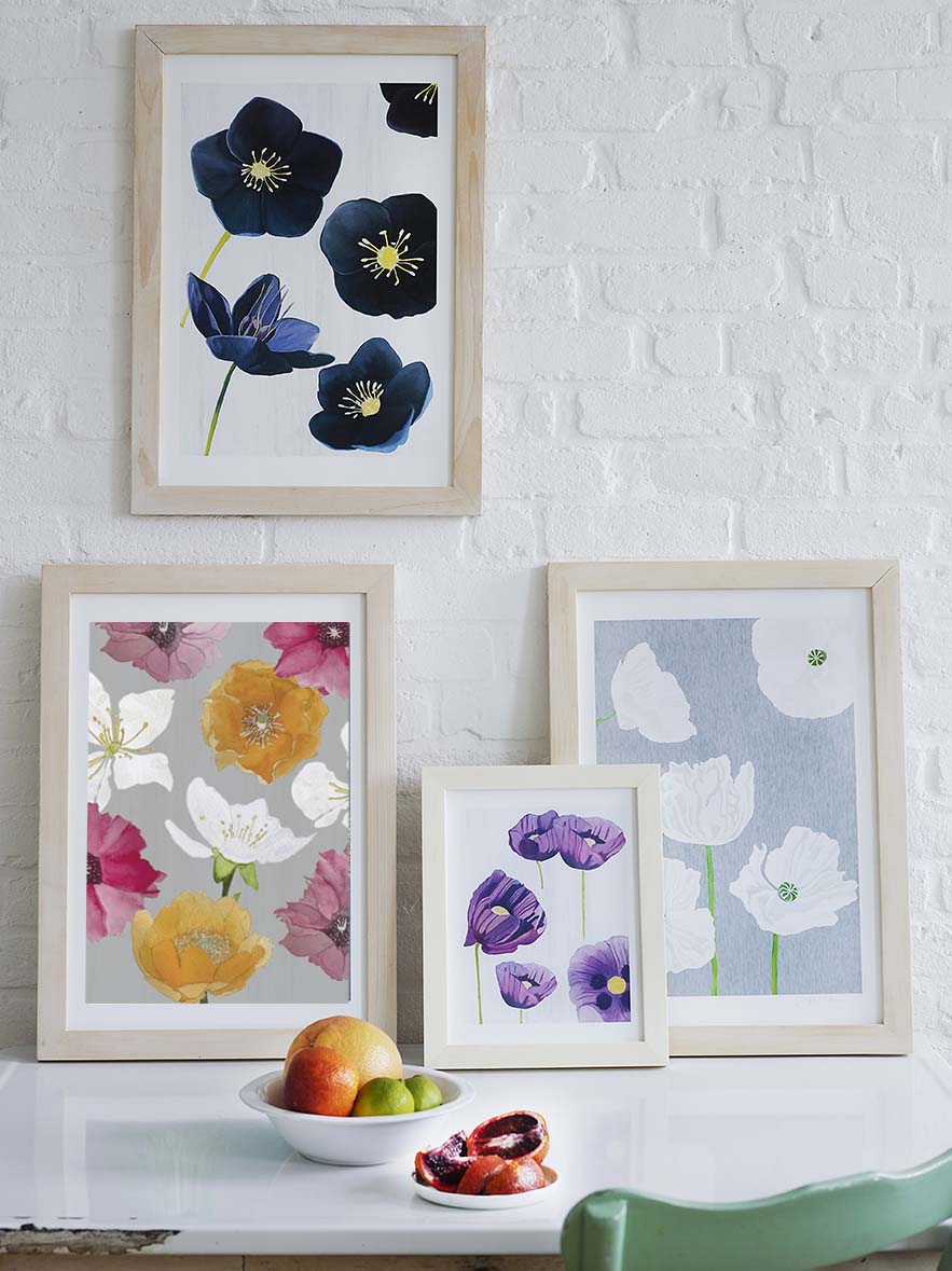 Art Print: Cactus Flowers on Grey by India & Purry