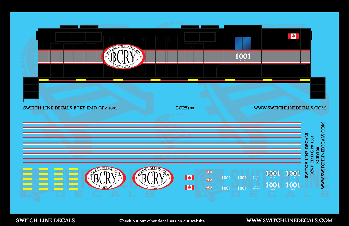 HO Scale Barrie Collingwood Railway BCRY 1001 Locomotive Decal Set