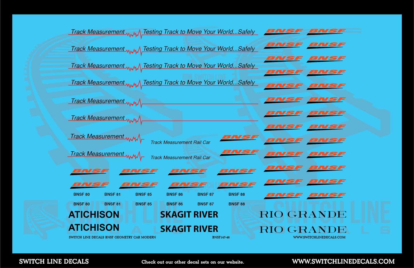 O Scale BNSF Geometry Car Modern Decal Set