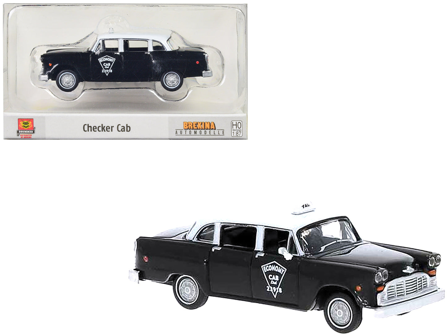 1974 Checker Cab Black and White "Tallahasse" 1/87 (HO) Scale Model Car by Brekina free shipping USA