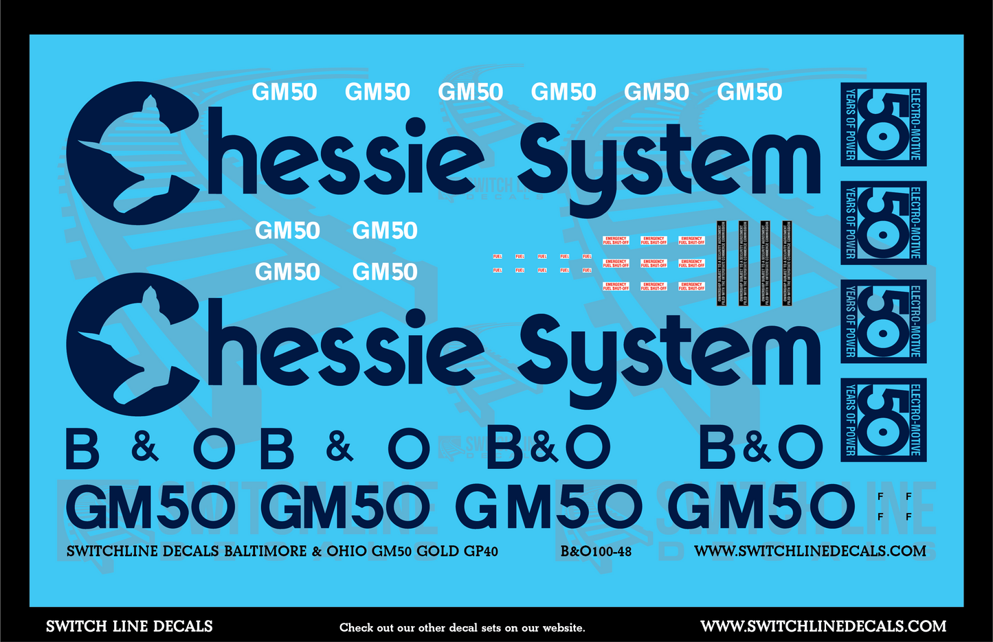 O Scale Baltimore & Ohio GM50 Gold GP40 Locomotive Decal Set