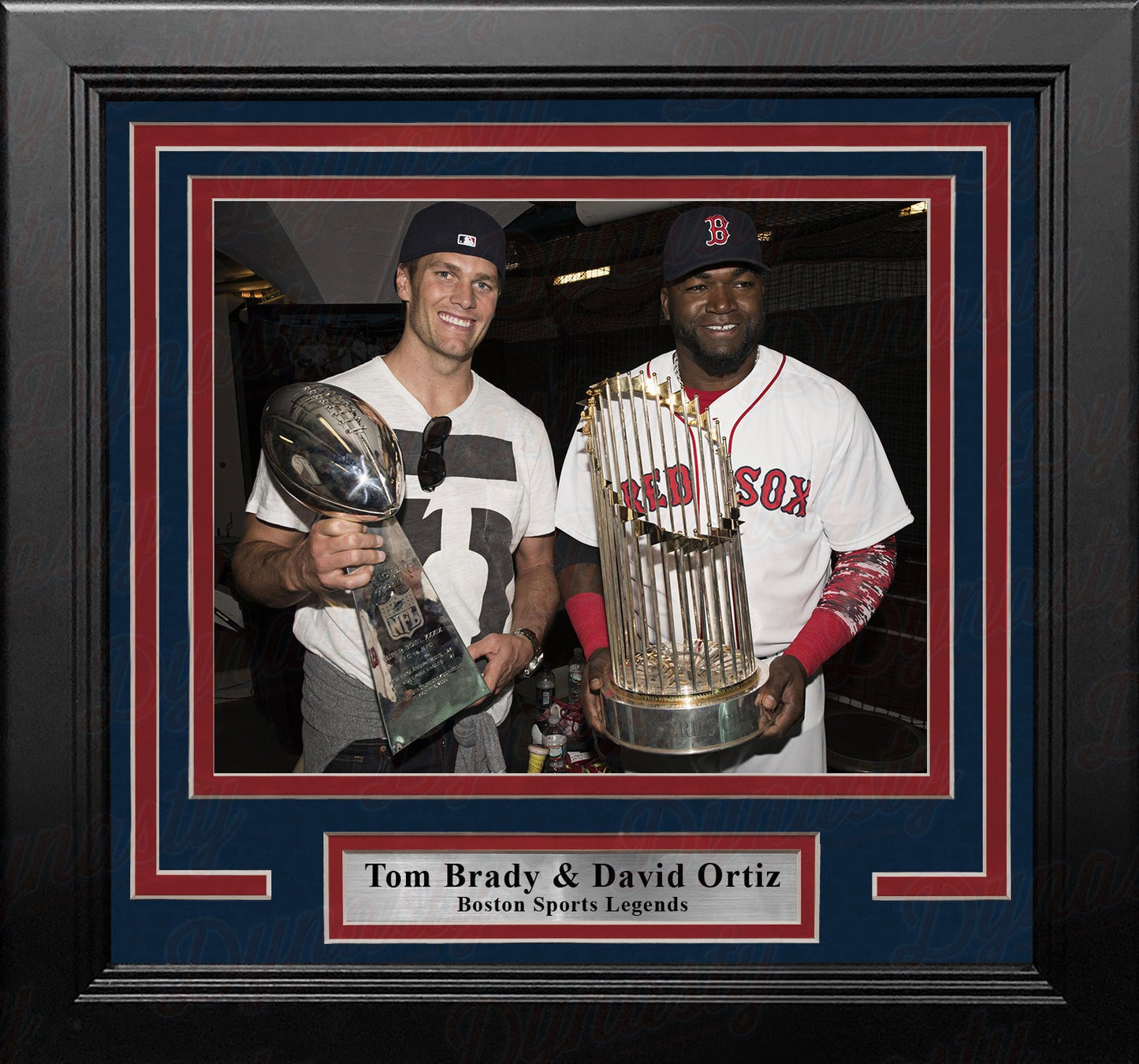 Tom Brady & David Ortiz 8" x 10" Framed Championship Trophy Photo