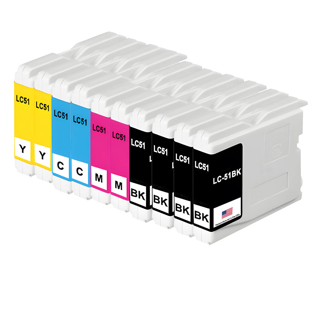U.S. Remanufactured for Brother LC51 4 Black / 2 Each Color Ink Cartridges 10-pack
