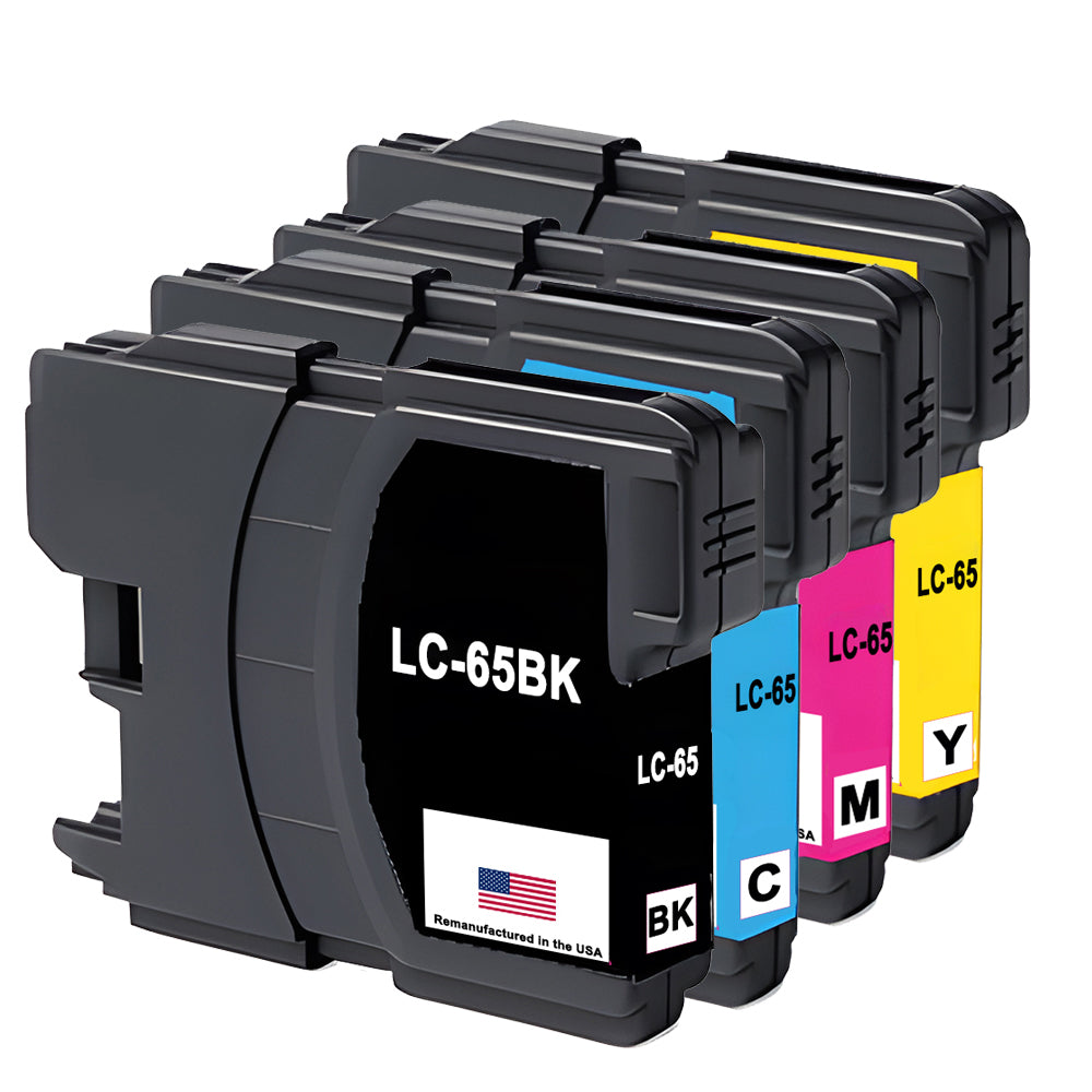U.S. Remanufactured for Brother LC65 1 Black / 3 Color Ink Cartridges 4-pack