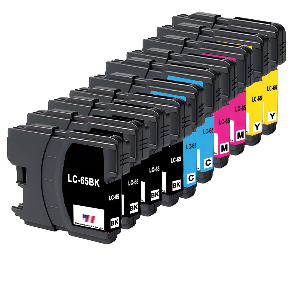 U.S. Remanufactured for Brother LC65 4 Black / 2 Each Color Ink Cartridges 10-pack