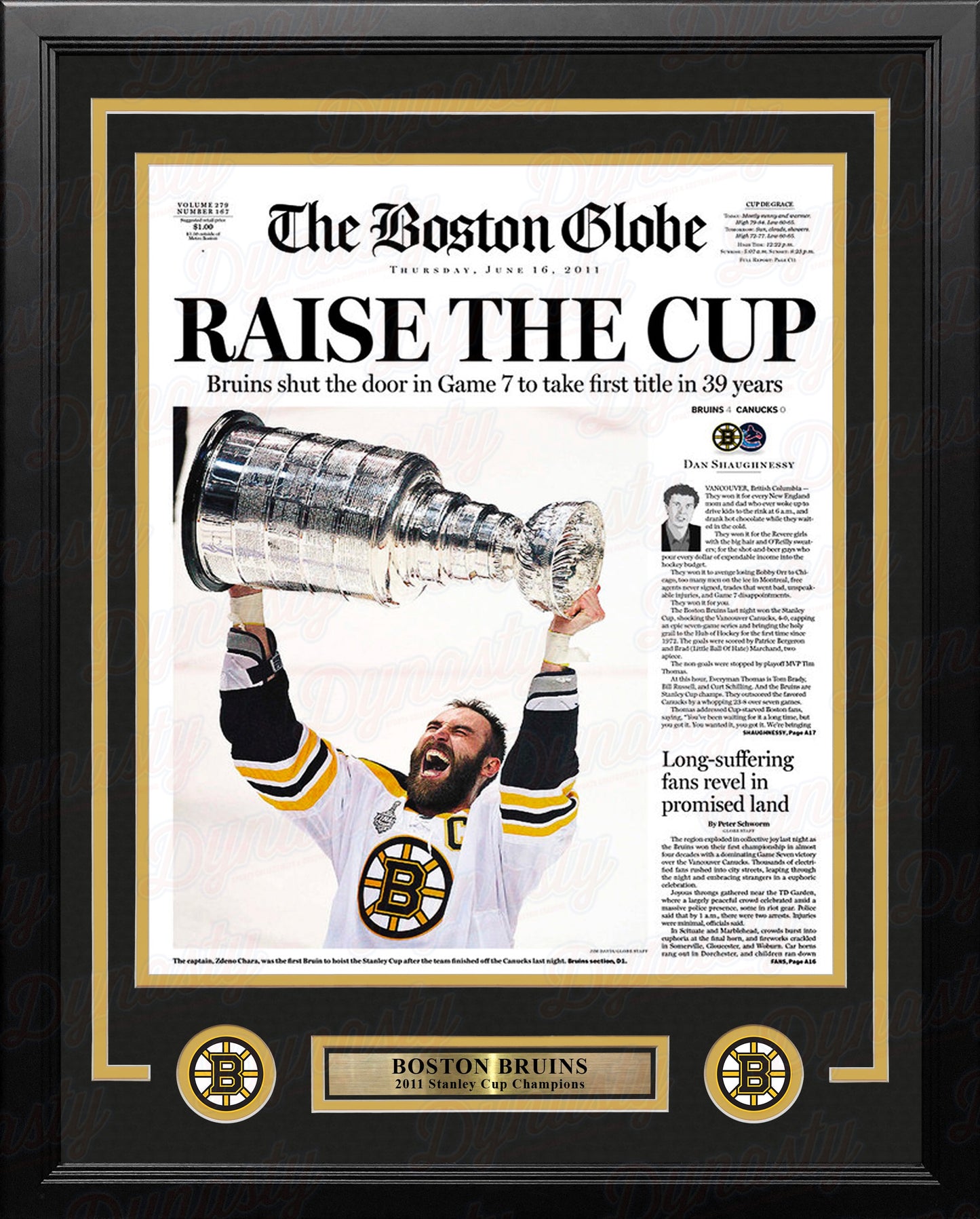 Boston Bruins 2011 Stanley Cup Champions Framed Boston Globe Photo