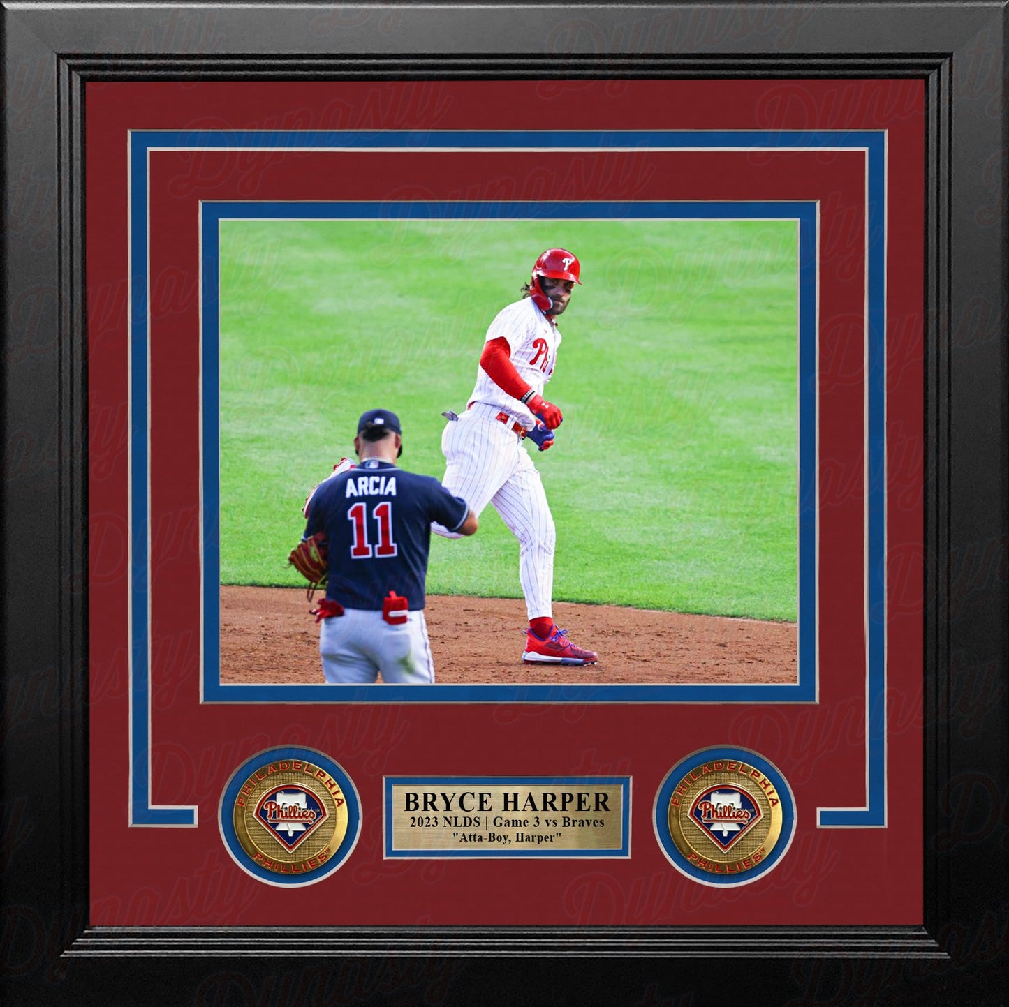 Bryce Harper Stares Down Arcia 2023 NLDS Philadelphia Phillies 8" x 10" Framed Photo with Medallions