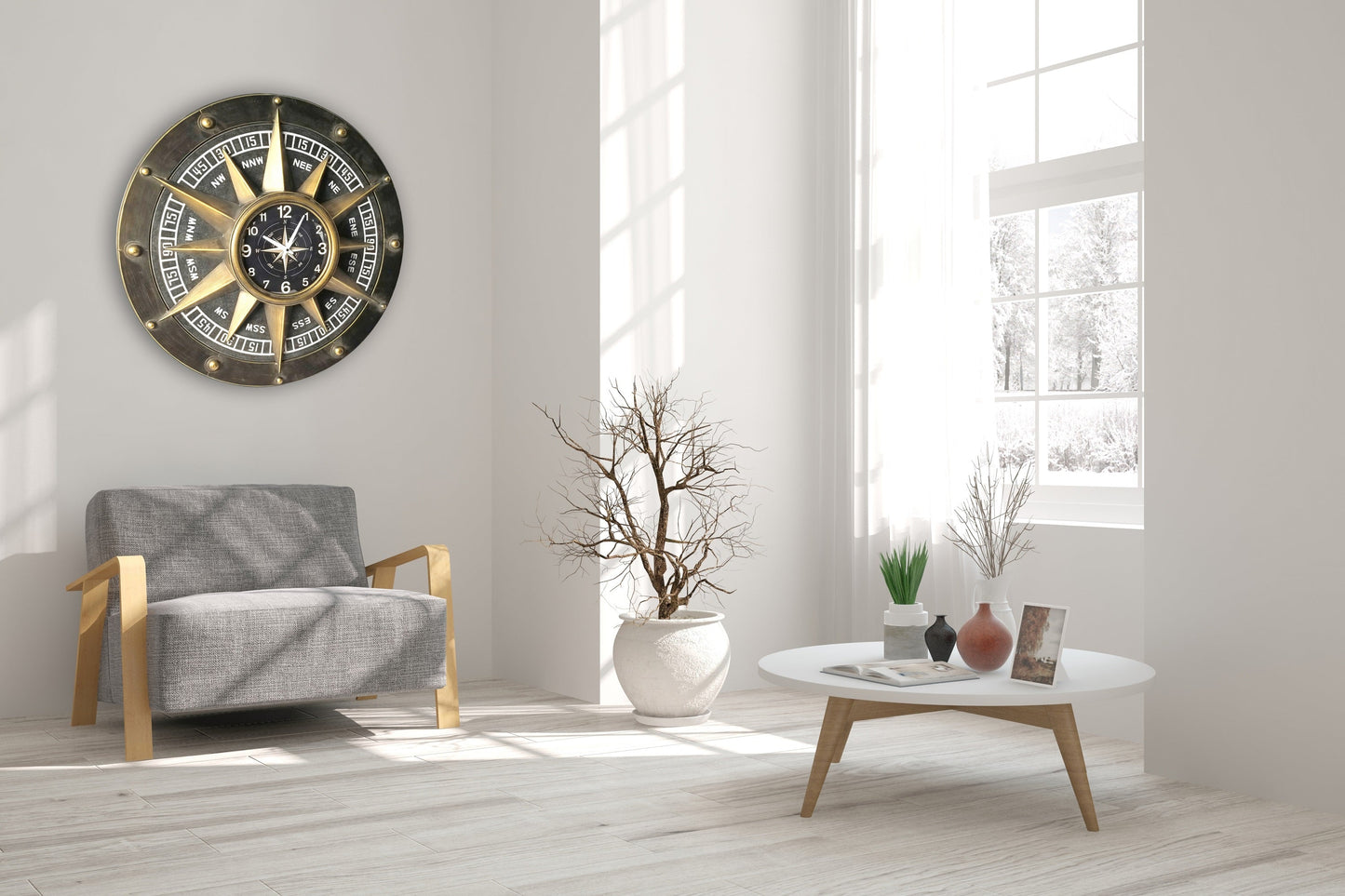 Wall clock - Compass Metal Wall Clock by Peterson Housewares & Artwares